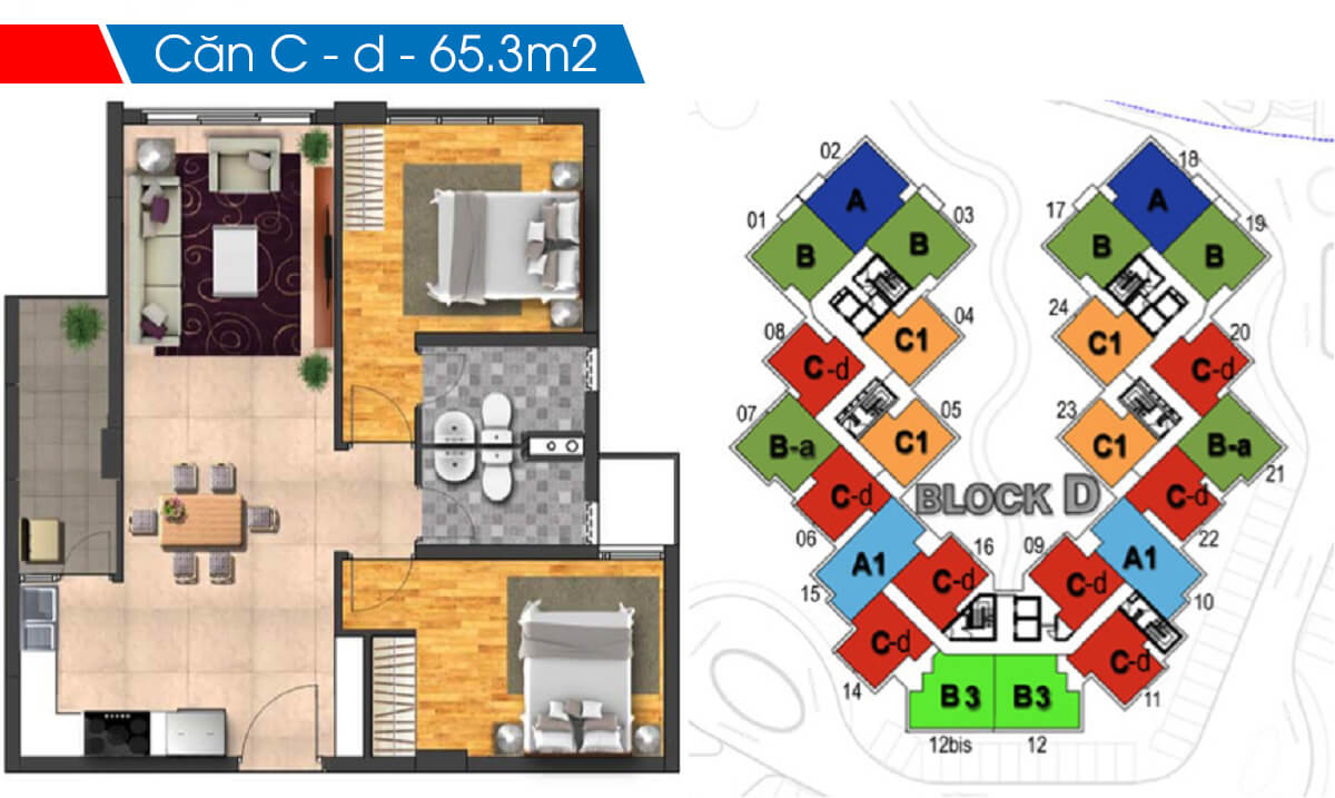 Mặt bằng chi tiết khu Ruby Precinct Celadon City thiet ke 2 phong ngu can c d 65m2 block c ruby celadon city