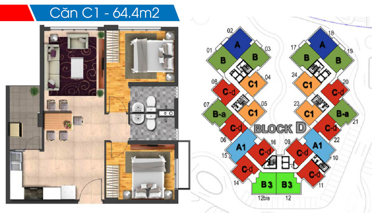 Mặt bằng chi tiết khu Ruby Precinct Celadon City thiet ke 2 phong ngu can c1 64m2 block c ruby celadon city
