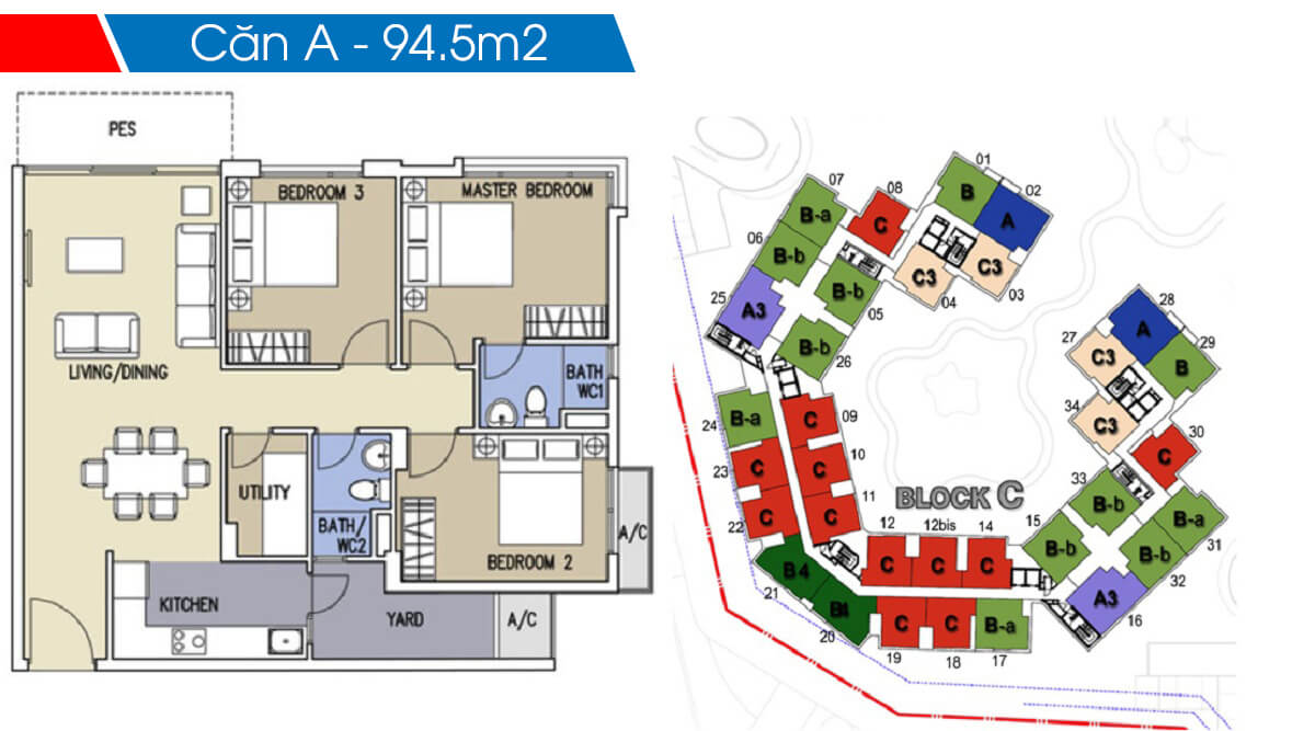 Mặt bằng chi tiết khu Ruby Precinct Celadon City thiet ke 3 phong ngu can a 94m2 block c ruby celadon city