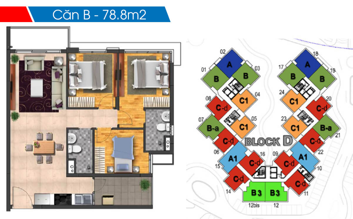 Mặt bằng chi tiết khu Ruby Precinct Celadon City thiet ke 3 phong ngu can b 78m2 block c ruby celadon city