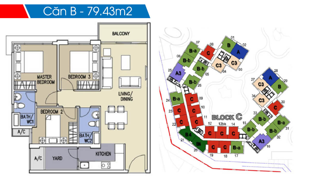 Mặt bằng chi tiết khu Ruby Precinct Celadon City thiet ke 3 phong ngu can b 79m2 block c ruby celadon city