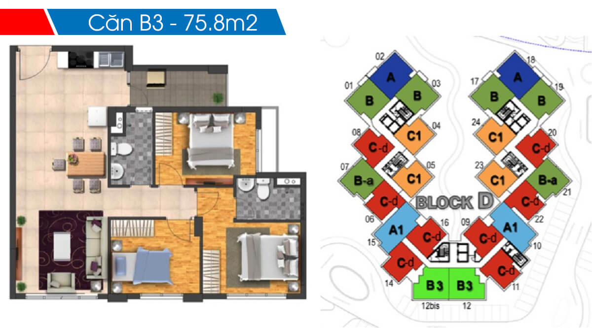 Mặt bằng chi tiết khu Ruby Precinct Celadon City thiet ke 3 phong ngu can b3 75m2 block c ruby celadon city