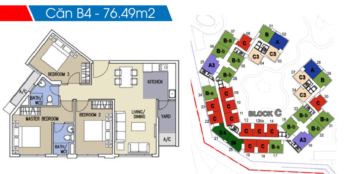 Mặt bằng chi tiết khu Ruby Precinct Celadon City thiet ke 3 phong ngu can b4 76m2 block c ruby celadon city