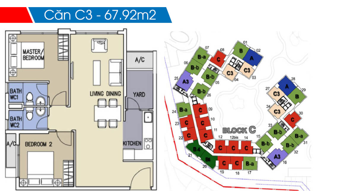 Mặt bằng chi tiết khu Ruby Precinct Celadon City thiet ke can 2 phong ngu c3 68m2 block c ruby celadon city