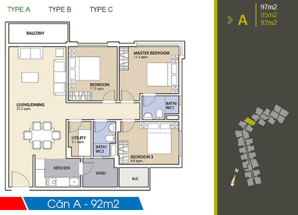 Mặt bằng chi tiết khu Ruby Precinct Celadon City thiet ke can 3 phong ngu 97m2 block a ruby celadon city