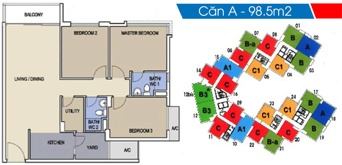 Mặt bằng chi tiết khu Ruby Precinct Celadon City thiet ke loai a can 3 phong ngu 98m2 toa b ruby celadon city
