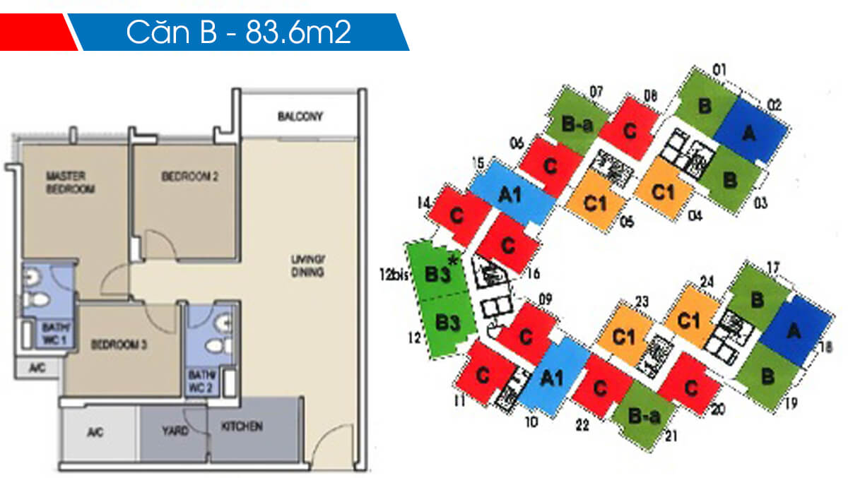 Mặt bằng chi tiết khu Ruby Precinct Celadon City thiet ke loai b can 3 phong ngu 83m2 toa b ruby celadon city