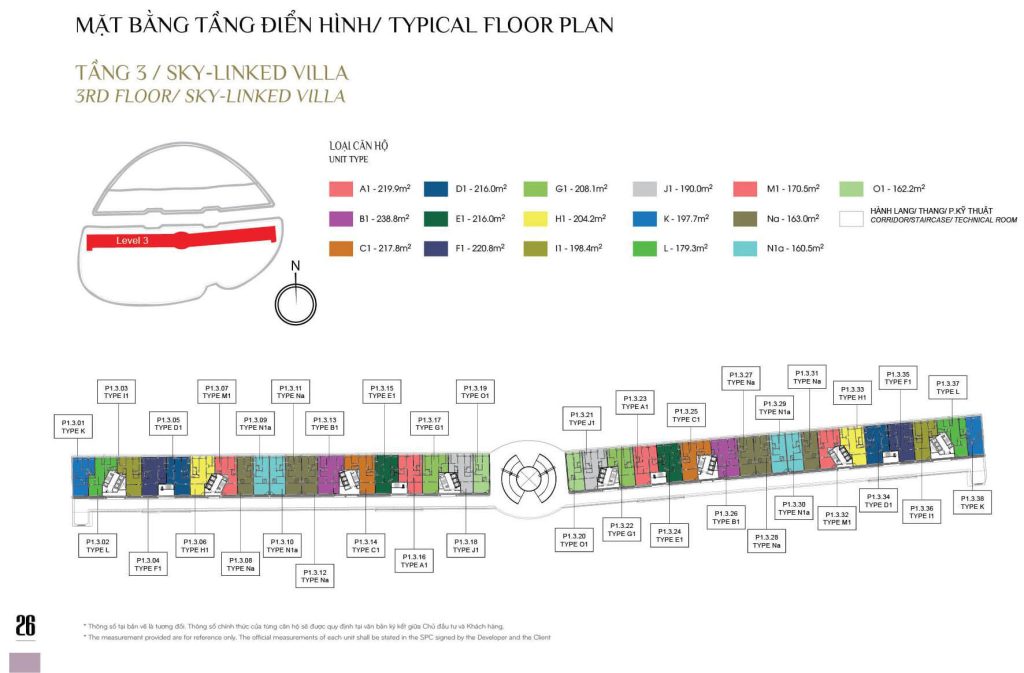 mặt bằng sky linked villa tang 3 diamond alnata